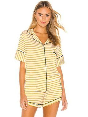 Maison du Soir Monaco Yellow Stripe Pajama Set Large Modal Sleepwear Pajamas